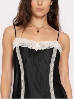 Morgan Taylor Black Satin Cami with White Lace Trim
